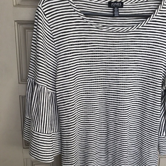 Jones New York Pullover SzM Stretch Knit Blk/Wht Stripes Bell Sleeve Pre-Owned - Picture 4 of 9